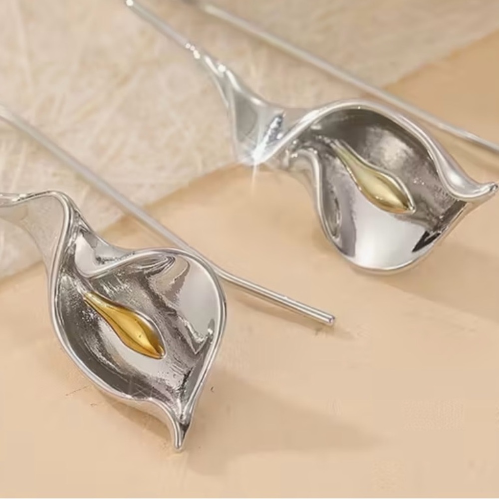 Artistic Silver and Gold Women's Earrings - Picture 2 of 4